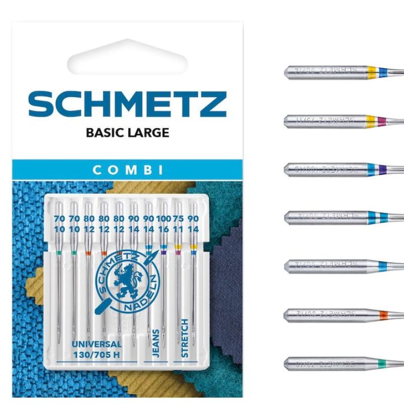 Igły półpłaskie Schmetz 130/705H do jeansu stretchu uniwersalne MIX 10 szt.